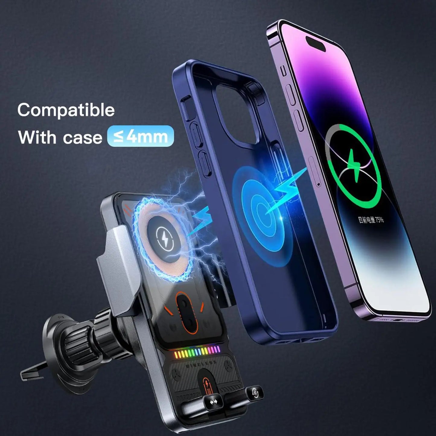 Wireless Charger for Car 15W Fast Charging Air Vent Cradles Auto Clamping Phone Holders for Music Control Video Streaming Daily