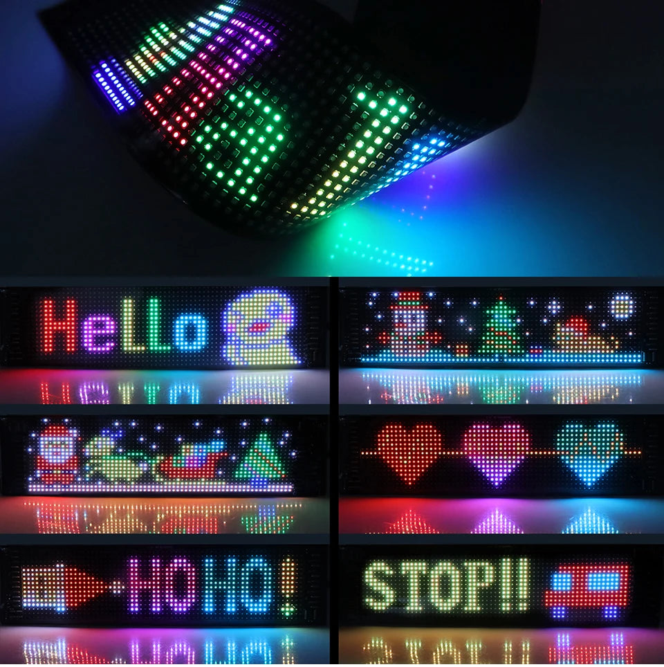 LED Matrix Pixel Panel Smart LED Display Screen Flexible RGB Car Graffiti Scrolling Text Animation Shop Reminder Light Bluetooth