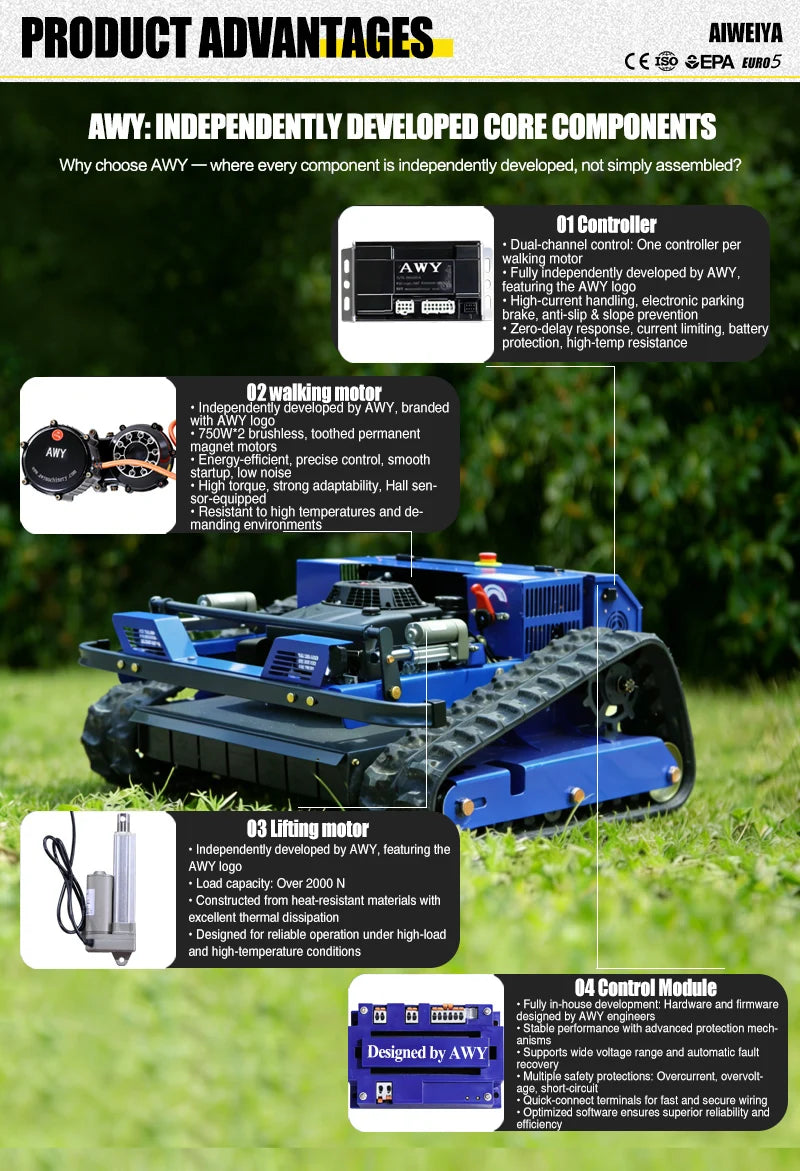 Customized remote-controlled self-propelled hillside lawn mower, robot lawn mower mountain weed removal flail-type lawn mower