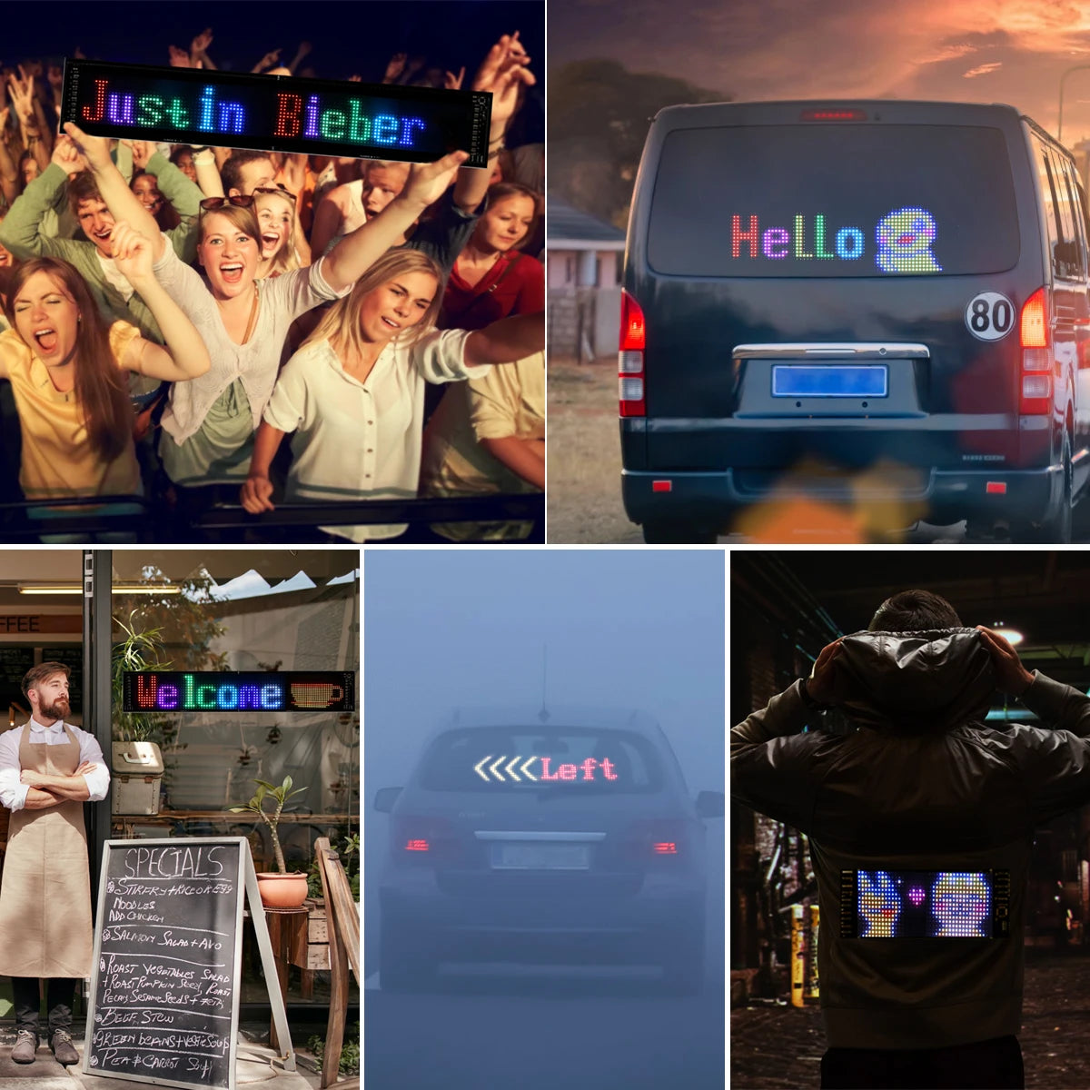 LED Matrix Pixel Panel Smart LED Display Screen Flexible RGB Car Graffiti Scrolling Text Animation Shop Reminder Light Bluetooth