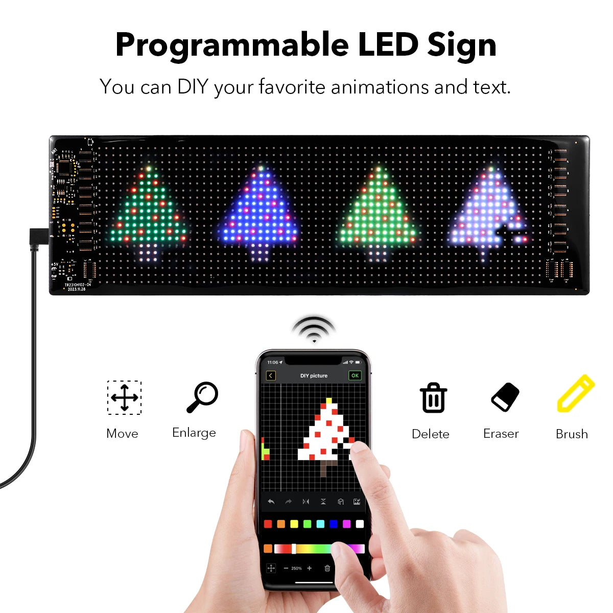 LED Matrix Pixel Panel Smart LED Display Screen Flexible RGB Car Graffiti Scrolling Text Animation Shop Reminder Light Bluetooth