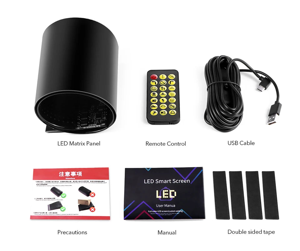 LED Matrix Pixel Panel Smart LED Display Screen Flexible RGB Car Graffiti Scrolling Text Animation Shop Reminder Light Bluetooth