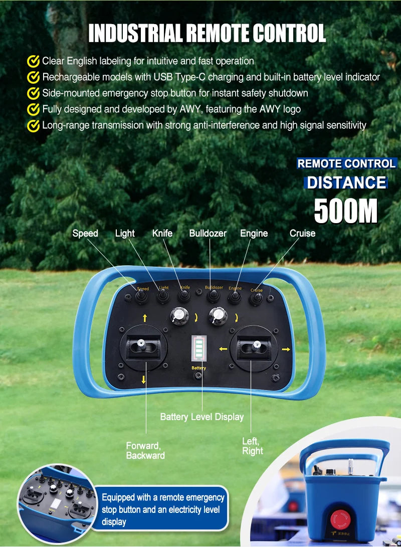 Customized remote-controlled self-propelled hillside lawn mower, robot lawn mower mountain weed removal flail-type lawn mower