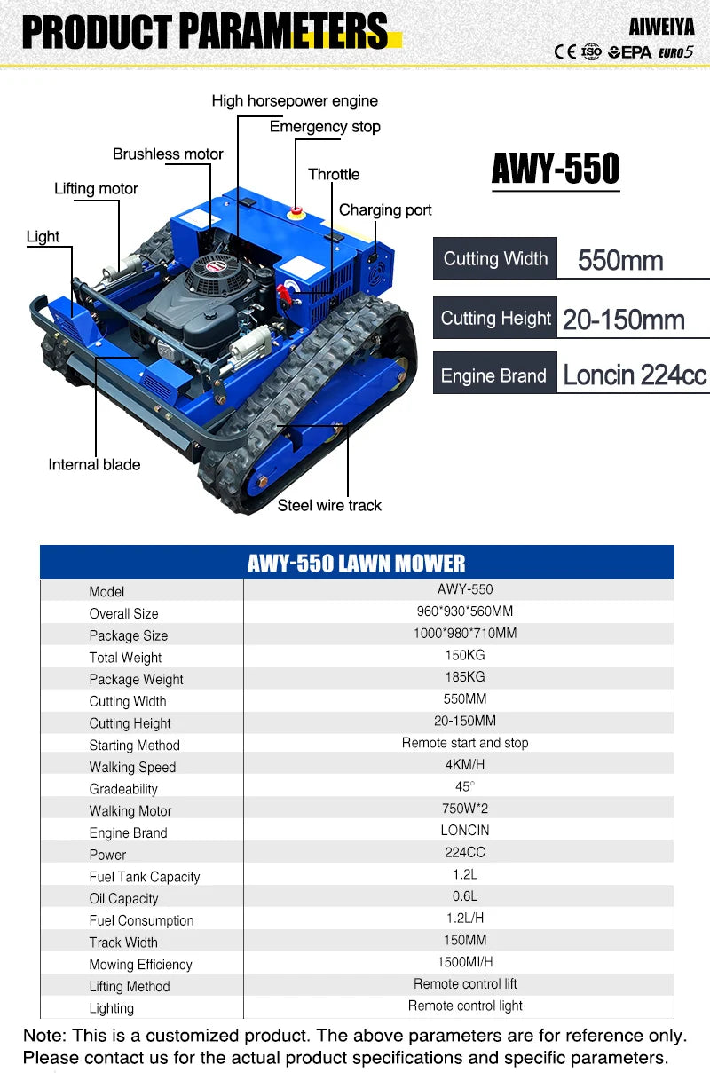 Customized remote-controlled self-propelled hillside lawn mower, robot lawn mower mountain weed removal flail-type lawn mower