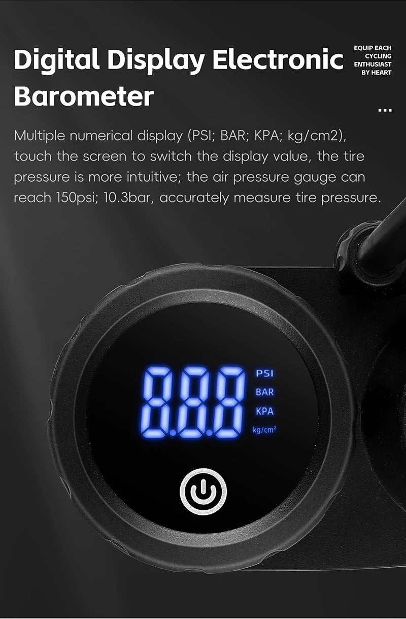 WEST BIKING Bicycle Floor Pump With Electronic Gauge 150PSI High Pressure Bike Air Pump Schrader Presta Road MTB Tire Inflator