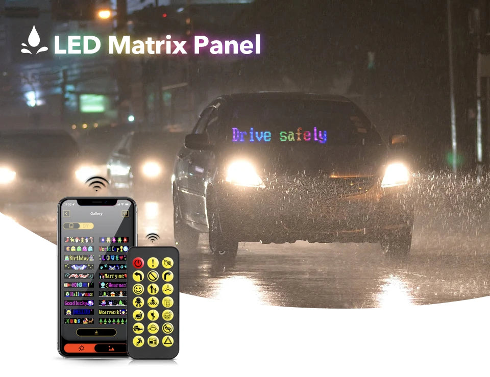 LED Matrix Pixel Panel Smart LED Display Screen Flexible RGB Car Graffiti Scrolling Text Animation Shop Reminder Light Bluetooth