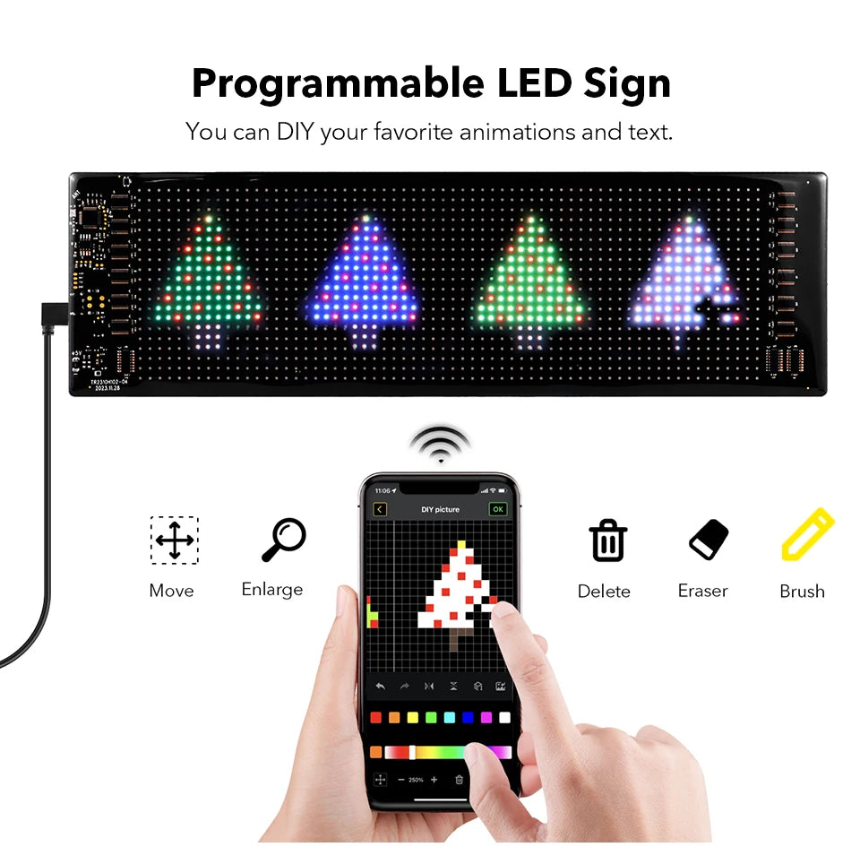 LED Matrix Pixel Panel Smart LED Display Screen Flexible RGB Car Graffiti Scrolling Text Animation Shop Reminder Light Bluetooth
